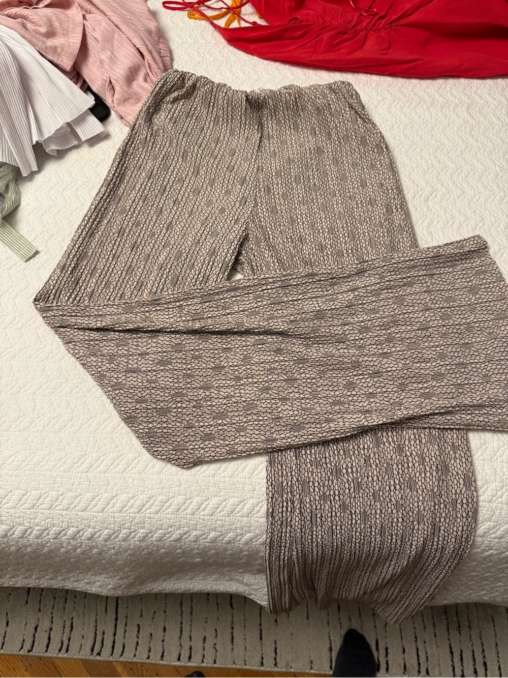 Zara Beige Textured Knit Wide-Leg Pants